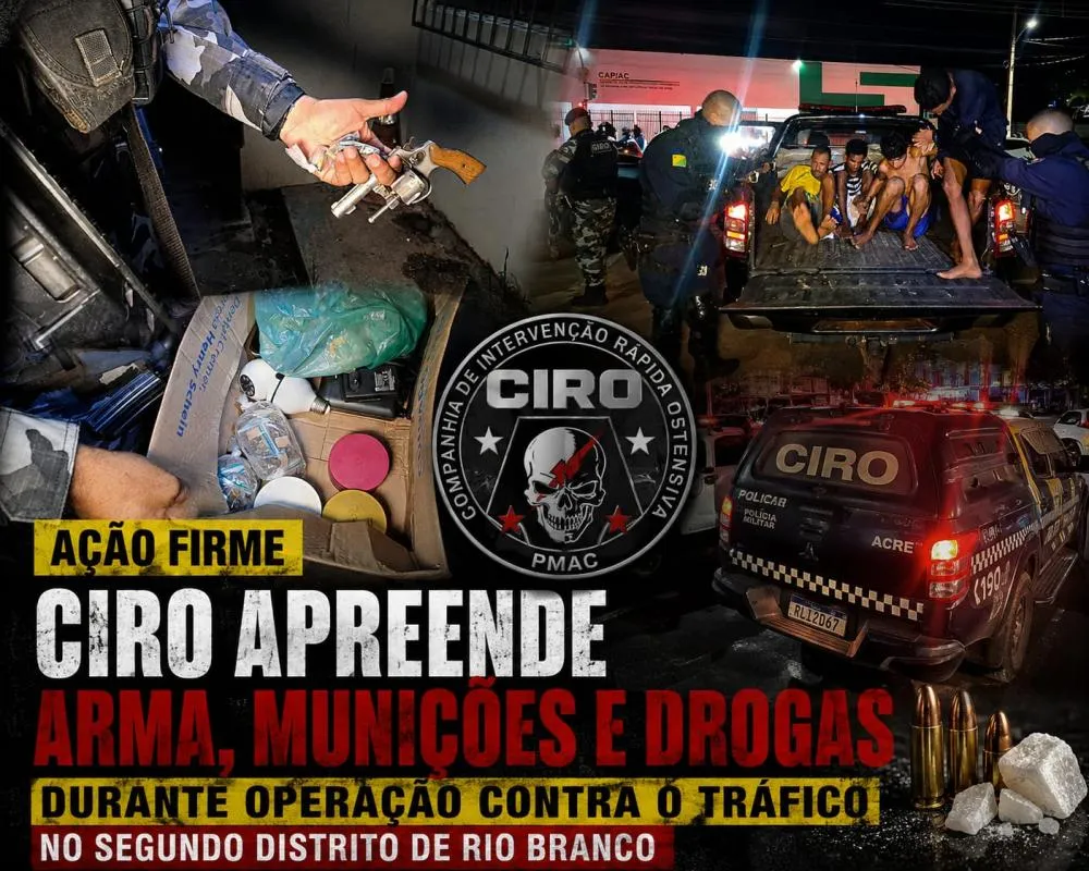 CIRO apreende arma, munições e drogas durante operação contra o tráfico no Segundo Distrito de Rio Branco