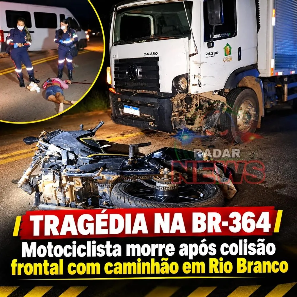 Tragédia na BR-364: motociclista morre após colisão frontal com caminhão em Rio Branco