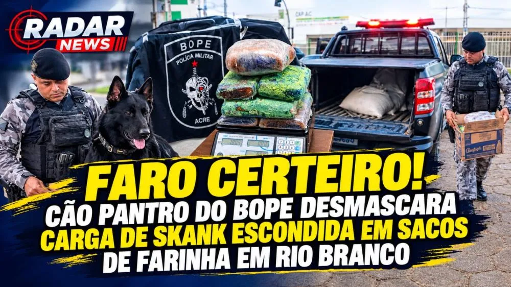 Faro certeiro! Cão PANTRO do BOPE desmascara carga de skank escondida em sacos de farinha em Rio Branco