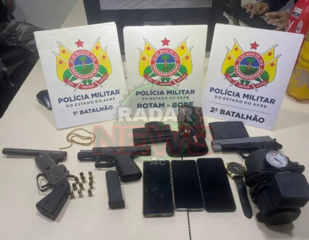 Operação conjunta do 2º BPM, BOPE e RP-102 recupera arma de segurança vítima de assalto e conduz três suspeitos à DEFLA. 
