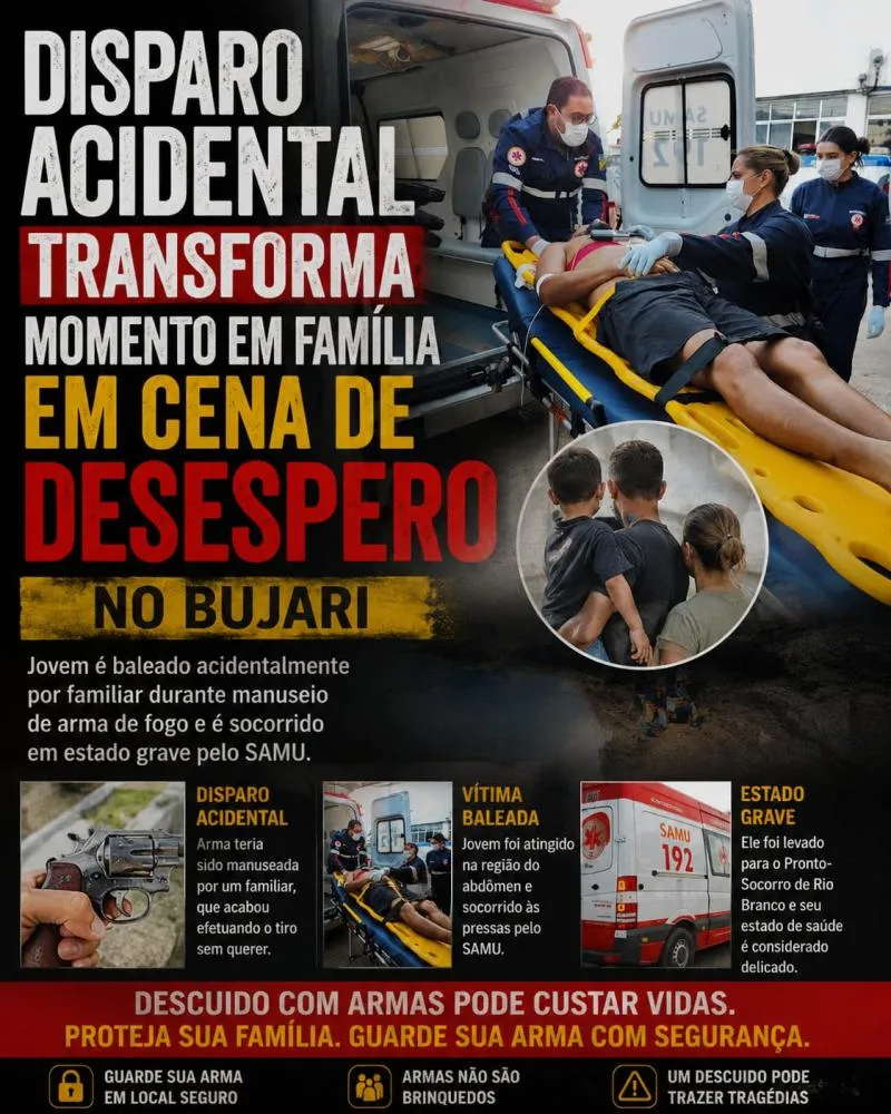 Disparo acidental transforma momento em família em cena de desespero no Bujari