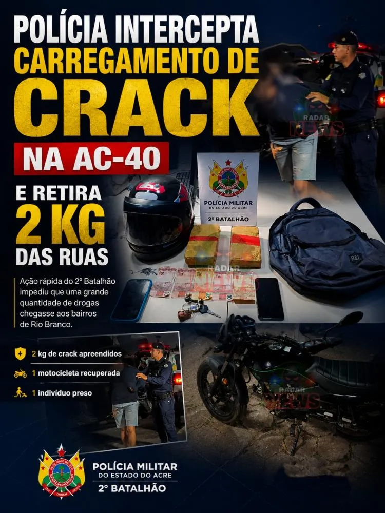 Polícia intercepta carregamento de crack na AC-40 e retira 2 kg das ruas