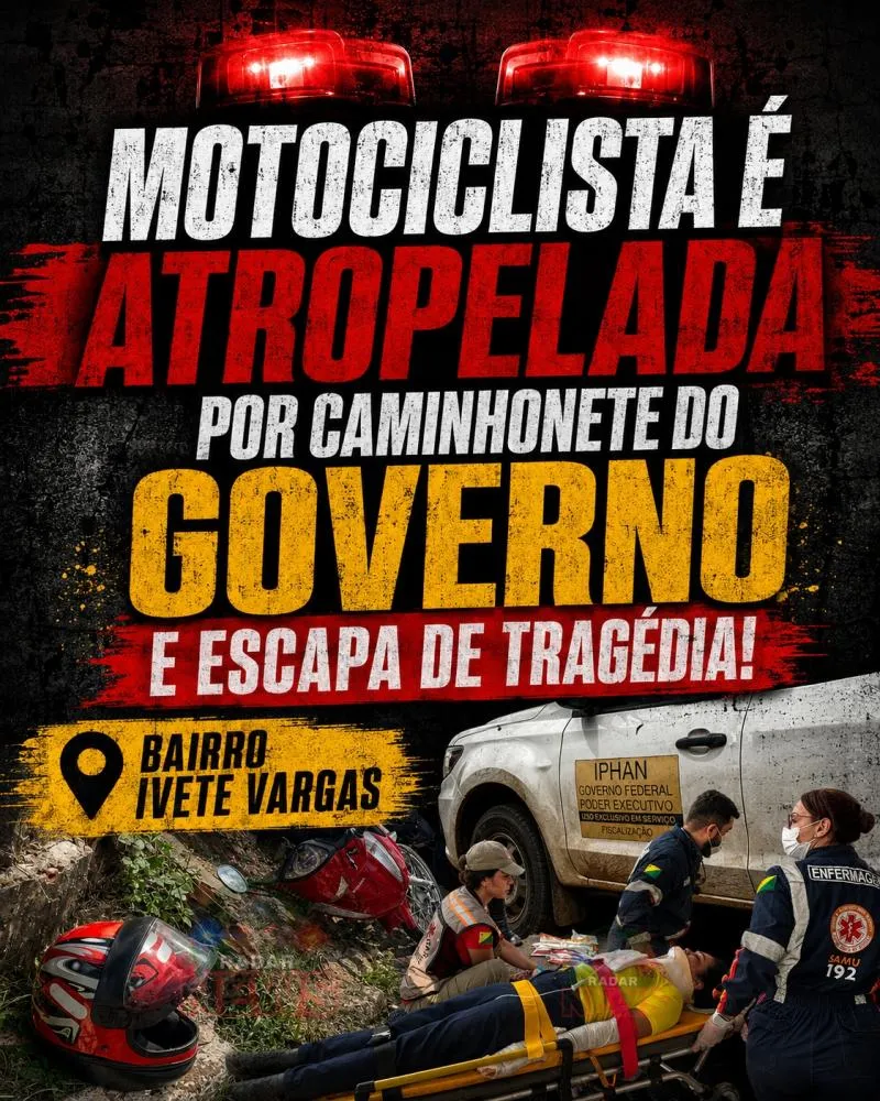 Motociclista é atropelada por caminhonete do governo e escapa de tragédia no bairro Ivete Vargas