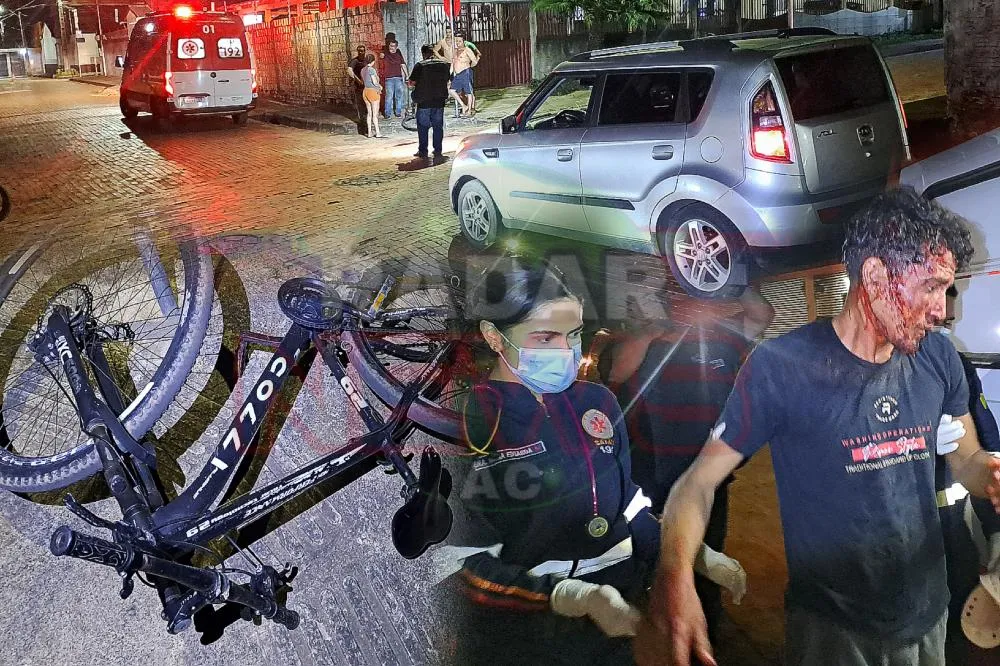 Colisão entre carro e bicicleta deixa jovem ferido e vai para o pronto socorro de Rio Branco.