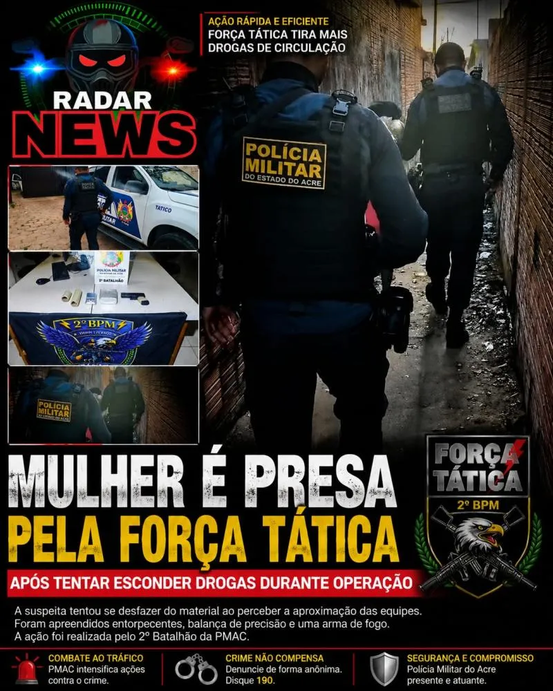 Força Tática desmantela ponto de tráfico e prende mulher com drogas e simulacro de arma em Rio Branco