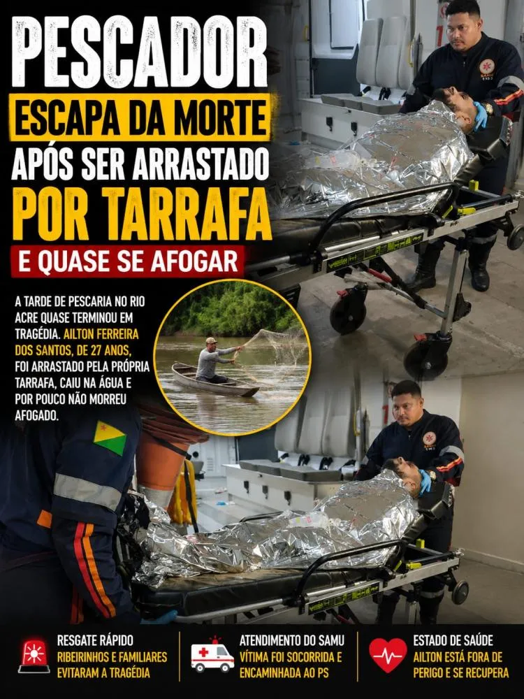 Pescador escapa da morte após ser arrastado por tarrafa e quase se afogar no Rio Acre