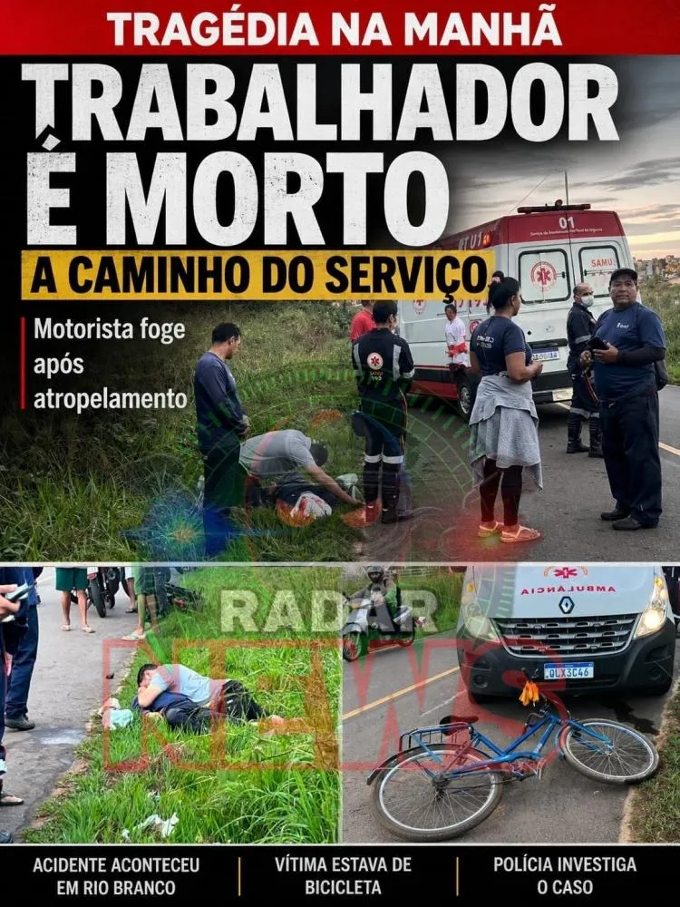 Trabalhador é morto a caminho do serviço; motorista foge após atropelamento em Rio Branco