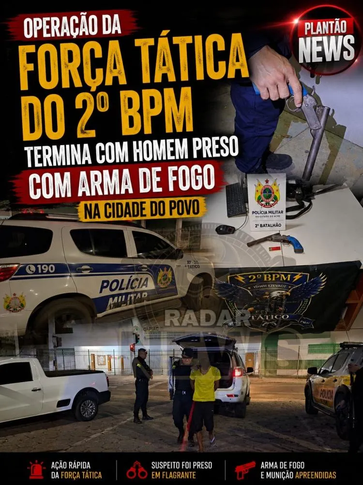 Operação da Força Tática do 2º BPM termina com homem preso e arma de fogo apreendida na Cidade do Povo