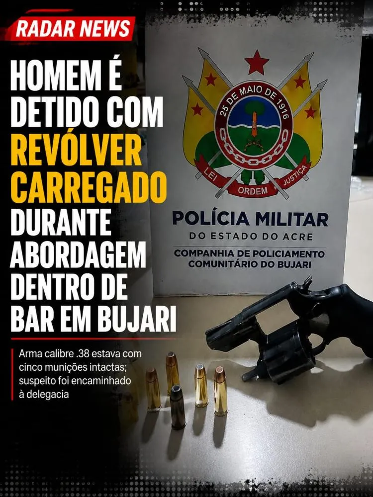Homem é detido com revólver carregado durante abordagem dentro de bar em Bujari